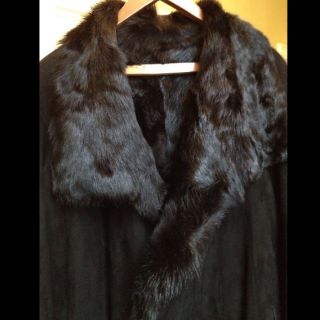 Donna Karan Womens Black Toscana Lambskin Shearling Suede Long Coat S
