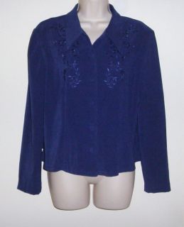 Karin Stevens Blue Embroidered Beaded Jacket Ladies Size 14 Same Day