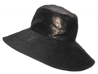 Helen Kaminski Jacey Metallic Black Brown Wide Brim Linen Hat $175