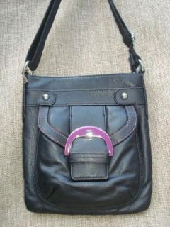 Kate Landry Leather Zip Crossbody Black Purple