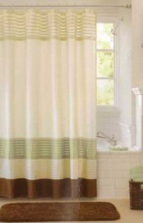  Green Brown Pintuck Pleating Ivory Quality Fabric Shower Curtain NEW
