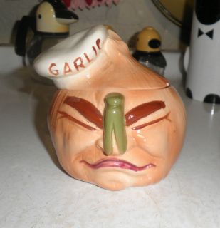 Vintage Ceramic Garlic Face Keeper Jar Holt Howard Style