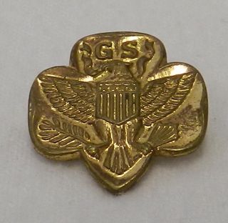 Vintage Gold Girl Scout Eagle Trefoil Pin Shiny 1970s Old Style Clasp