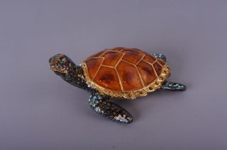Faberge Turtle trinket box by Keren Kopal Swarovski Crystal Jewelry