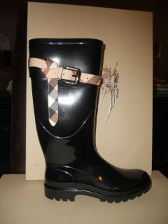 Burberry Kenyon Nova Check Belt Rain Rubber Boots Black 36 EU New in