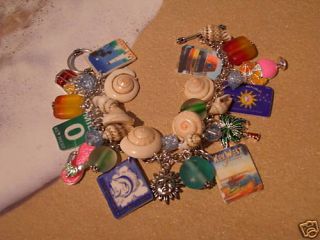 key west sea shell beach glass charm conch bracelet tropical palm