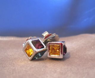 Lia Sophia Kiam  Cut Crystal  Multi Colored Rhinestone Box Earrings
