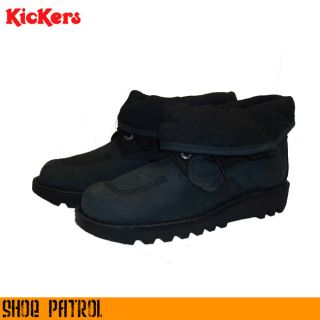Kickers Black Kick Hi Fold Mens Black Nubuck Leather Boots Shoes