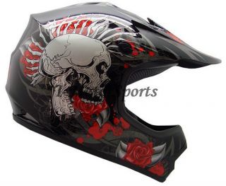 Youth Kids ATV Motocross Dirt Bike MX Off Road Black Rose Skull Helmet