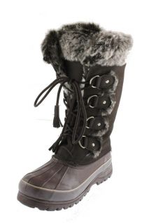 Khombu NEW Arctic Brown Suede Faux Fur Lace Up Pac Snow Boots Shoes 9