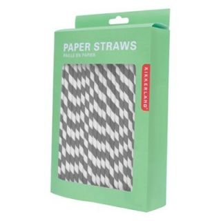 Kikkerland Design Paper Drinking Straws Box of 144 Gray Stripe Grey