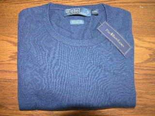 New Polo Ralph Lauren Mens XXL Cashmere Blue Crewneck Cotton Sweater