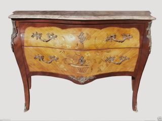FRENCH LOUIS XV STYL KINGWOOD/ TULIPWOOD MARQUETRY MARBLE TOP BOME