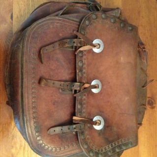 Antique Leather Western Old Cowboy Horse Saddle Bags Vintage Silver
