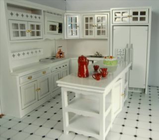 Furniture Kitchen White w Appliances 6 Piece Miniature Kitchen