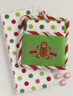 Gingerbread Man Potholder Peppermint Polka Dot Christmas Kitchen Towel