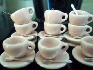 36P Dollhouse Miniatures Kitchen Food Supply Ceramic Coffee Cup Saucer
