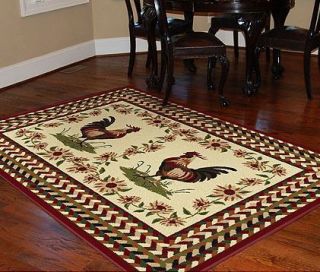Rooster Country Style Braid Rouge 5x8 Area Rug Carpet Beautiful for