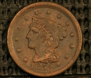 1853 BRAIDED HAIR LARGE CENT CHOCOLATE BROWN SURFACES NICELY DETAILED