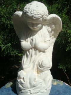 Pray Kneeling Leaf Angel White Concrete Cement Statue
