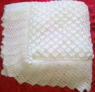 Stunning New Hand Knitted Baby Shawl Blanket 36 x 36 Ins