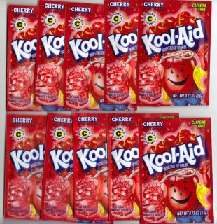 10 packets of KOOL AID drink mix CHERRY flavor, TEN packs UNSWEETENED
