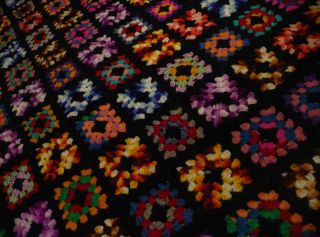Vtg Handmade Crochet Granny Square Quilt Afghan 38x64