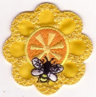 Yellow Flower Honey Bee and Orange Center Embroidery Patch Applique