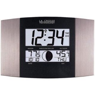 La Crosse Wall Tabletop LCD Atomic Clock Indoor Outdoor Temperature