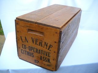 Old Vtg 1957 La Verne California CO OP Wood Wooden Orange Crate Box w