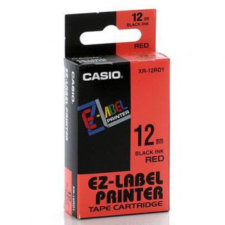 Casio EZ Label Printer Tape 12mm Black Ink Red Label XR 12RD1 New Free