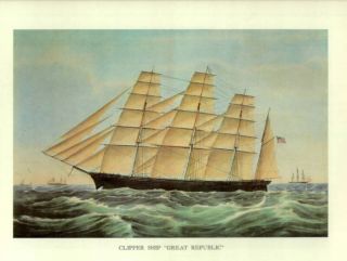 Old Print Sail Clipper SHIP Great Republic Great SHIP