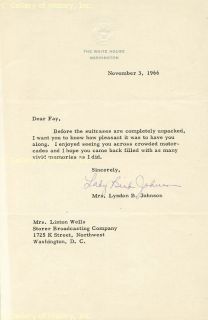 Lady Bird Johnson Typed Letter Signed 11 03 1966