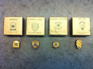 Set of Four Vintage 4 H Award Merit Lapel Pins in Original Boxes