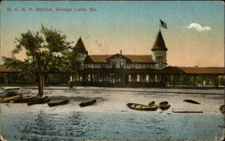 Sebago Lake Me RR Train Station c1910 Postcard