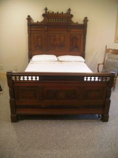 Antique Full Bed Dresser and Mirror Knurled Walnut Bed