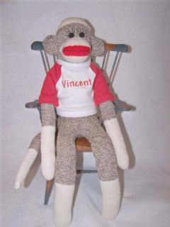 Old Fashion Sock Monkey Toy with Personalized T Shirt