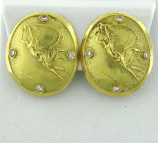 Estate Seidengang Athena 18K Yellow Gold Diamond Earrings
