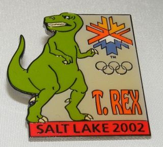 Salt Lake City 2002 Olympics Pin Aminco Kids Dinosaur T Rex