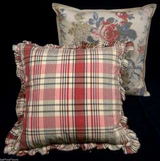  LAUREN LAKE HOUSE MADRAS PLAID FLORAL PILLOWS NEW BLUE RED BED THROW