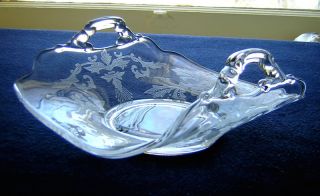 Vintage Cambridge Glass Lorna Etched Crystal Bonbon Dish Bowl
