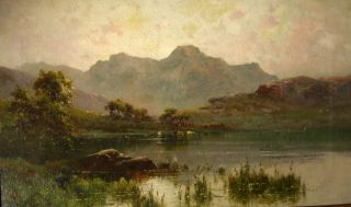19th Century Langdale Pikes Blea Tarn Landscape Antique Oil Painitng