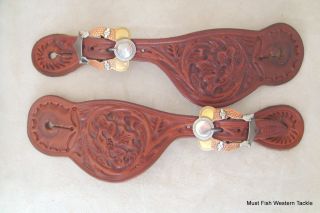 Wallace Gal Leg Buckles Larry Clark Floral Carved Spur Straps
