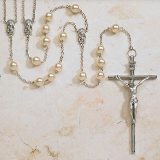 Catholic Wedding Ivory Lasso Rosary Large Crucifix Beautiful Beads