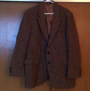 Vtg Harris Tweed Brown Scotish Wool Mens Sport Coat Blazer Size 44 R
