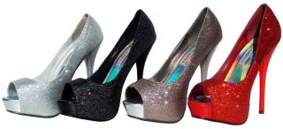 Lasonia Glitter Womens Open Toe High Heel Pumps