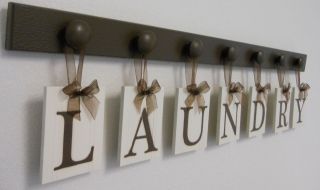 Laundry Room Wall Decor Hanging Letters LAUNDRY includes 7 Wooden Pegs