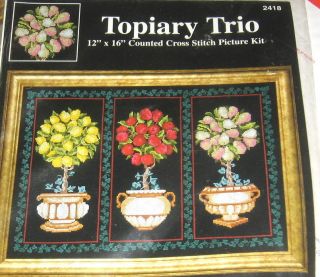 Counted Cross Stitch Kit TOPIARY TRIO Fruit by Laurie Korsgaden 12x16