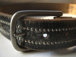 Island Silver Studded Black Distressed Vintage Belt Size 32 Bill Lavin