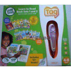 Tag Reading System Pen 12 Books Short Long Vowels Learn Read Pink Girl